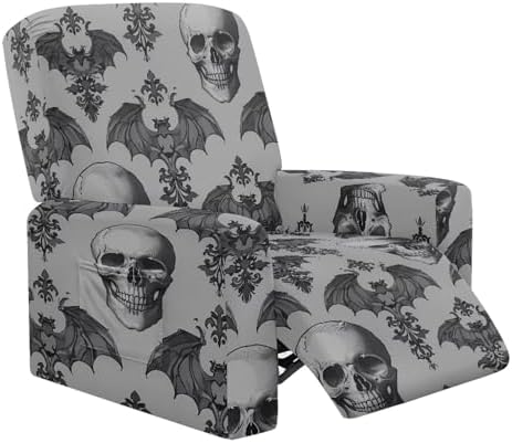 Xoenoiee Skull Bats Halloween Recliner Chair Cover Set