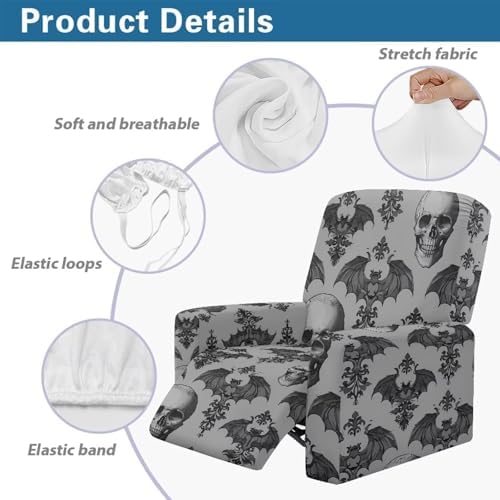 Xoenoiee Skull Bats Halloween Recliner Chair Cover Set