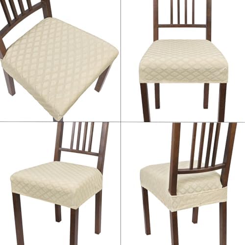 SearchI Stretch Dining Chair Seat Covers Set of 6 Beige Diamond Jacquard 1