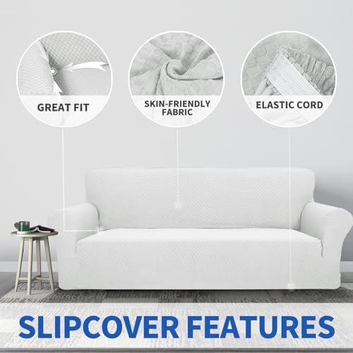 ZNSAYOTX 1 Piece Jacquard Sofa Cover - Extra Large White