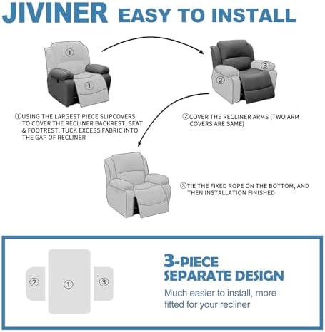JIVINER 3 Piece Recliner Chair Cover with Pockets 1