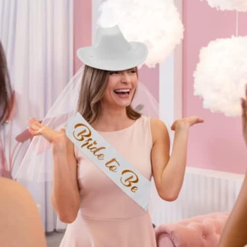 4Es Novelty Bride Cowgirl Hat with Veil and Bachelorette Sash 1