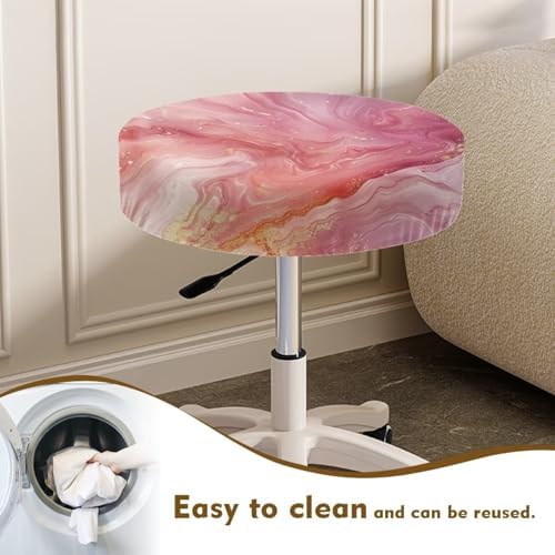 Pink Marble Round Bar Stool Covers 2 Pieces Set