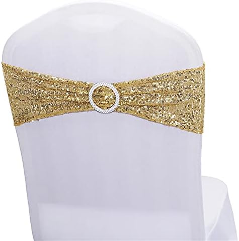25 PCS Stretchy Sequin Chair Sashes for Wedding and Events Gold