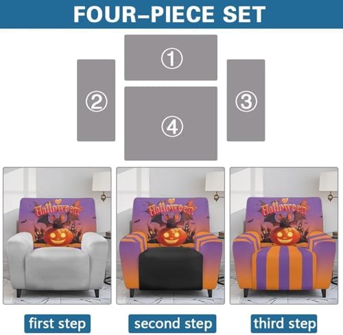 Halloween Bat Pumpkin Recliner Slipcover 4 Piece Set 1