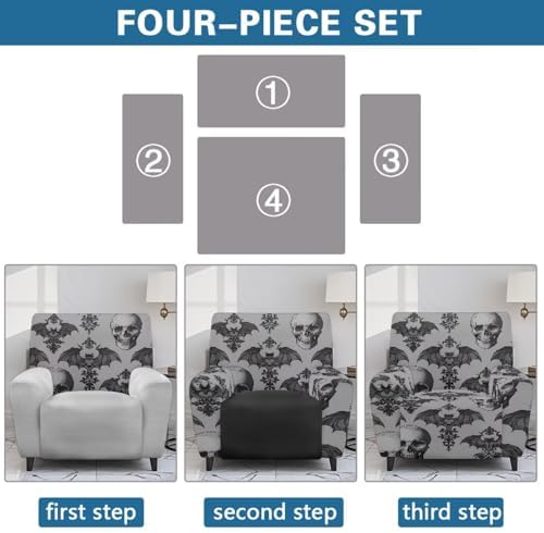 Xoenoiee Skull Bats Halloween Recliner Chair Cover Set