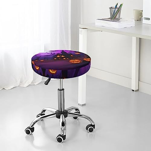Ouqiuwa Halloween Pumpkin Bar Stool Covers Round Soft Cushion 14 inch
