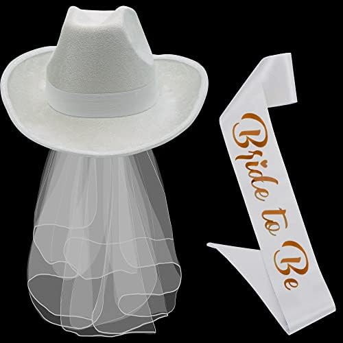 4Es Novelty Bride Cowgirl Hat with Veil and Bachelorette Sash 1