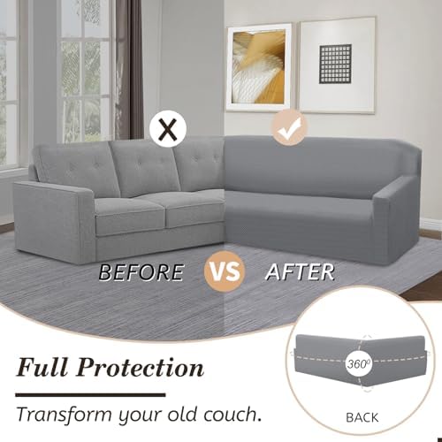 Arfntevss Magic Stretch L Shape Sofa Cover Dove Grey X-Large