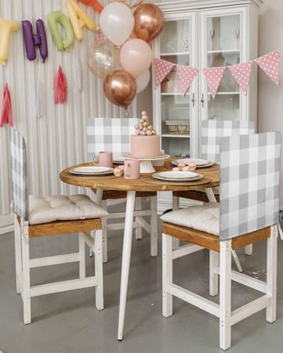 Grey Plaid Chair Covers Set of 4 for Dining Room