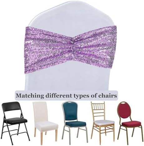 SquarePie 50 Pcs Lavender Sequin Chair Sashes Bands