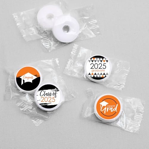 2025 Orange Graduation Round Candy Sticker Favors - 1 Sheet of 108