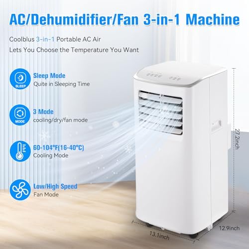 Coolblus 8500 BTU Portable Air Conditioner for Home Renter and Family