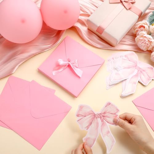 Marspark 25 Set Pink Bow Birthday Invitations