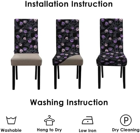 Halloween Goth Skull Chair Covers Set of 6 for Dining Room