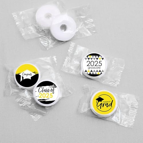 Yellow Graduation Candy Sticker Favor Labels 2025 - 108 Stickers Per Sheet