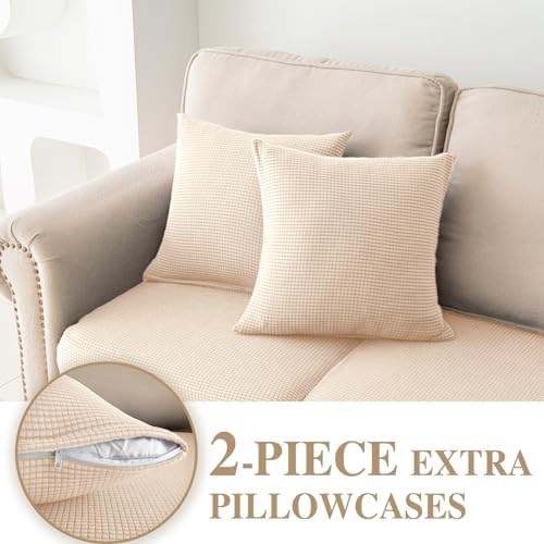 LA MEACK Stretch Sofa Slipcover with 2 Pcs Pillowcases for Sectional Sofa