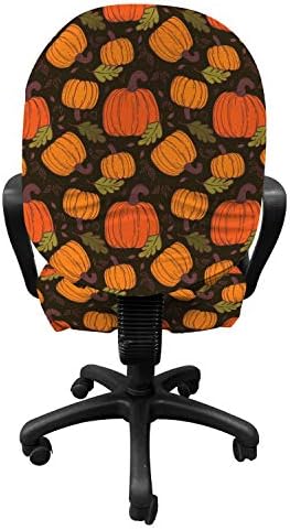 Lunarable Autumn Pumpkin Office Chair Slipcover Halloween Design Stretchable and Washable Fabric