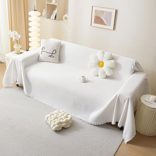 MEETSKY White Couch Cover - Chenille Slipcover for Sectional Sofas
