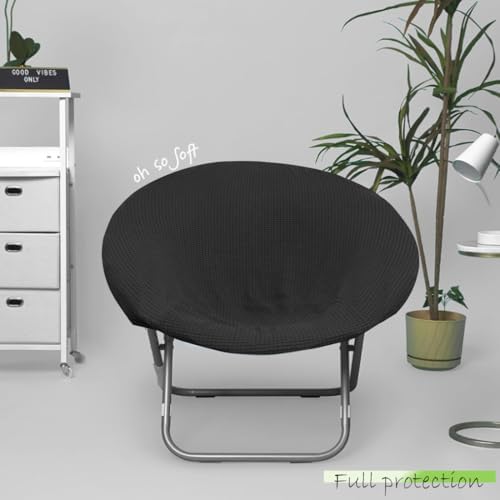 Stretch Round Saucer Chair Cover - Black Jacquard Slipcover for Moon Chair 1