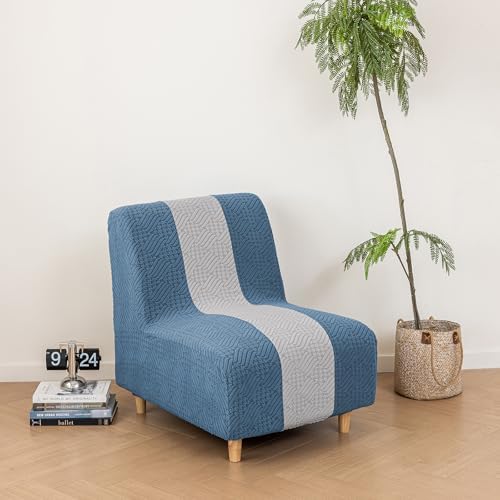 Lavish Cover Armless Chair Slipcover in Blue and Light Grey