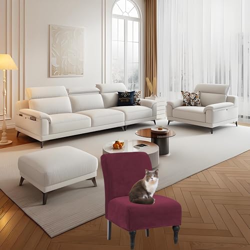 HFCNMY Velvet Armless Chair Cover Slipcover Red