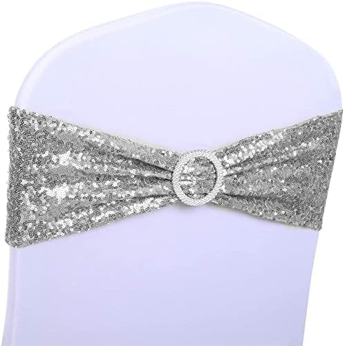 Pack of 50 Spandex Sequin Chair Sashes with Buckles