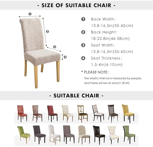 FORCHEER Jacquard Dining Chair Covers Set of 6 Khaki Washable Slipcovers