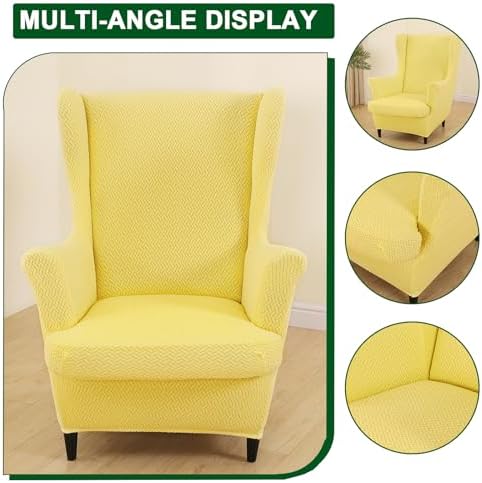 CRFATOP 2 Piece Wingback Chair Slipcovers Stretch Spandex for Living Room Bedroom