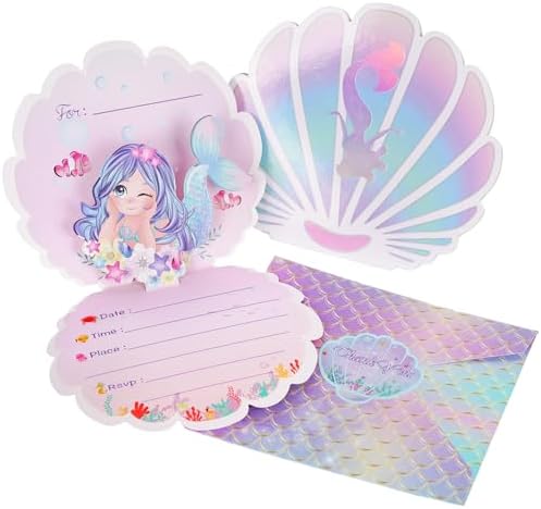OurWarm 24PCS Mermaid Birthday Invitations with Envelopes 1