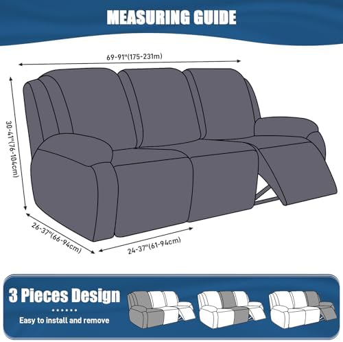 TAOCOCO 3 Piece Recliner Sofa Slipcover Khaki 1