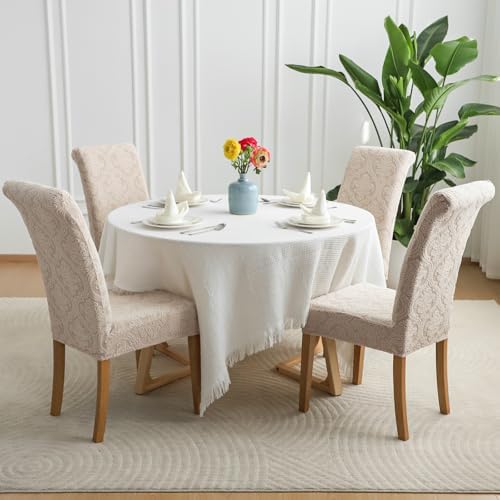 FORCHEER Jacquard Dining Chair Covers Set of 6 Khaki Washable Slipcovers