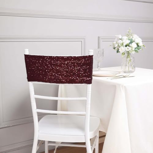 Efavormart 5 Pack Burgundy Sequin Chair Sashes 1