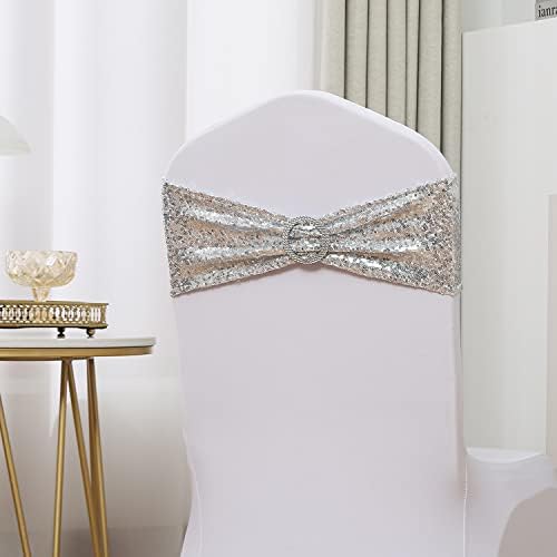 Pack of 50 Spandex Sequin Chair Sashes with Buckles