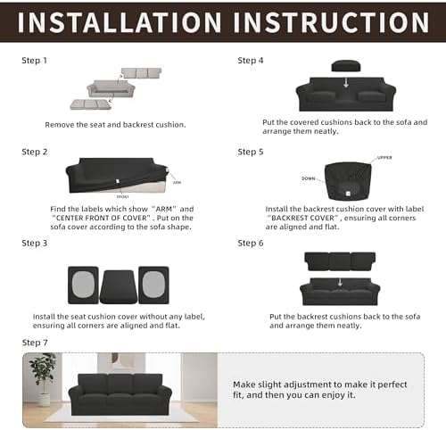 7 Piece Stretch Sofa Cover Set for Large Dark Grey Couch