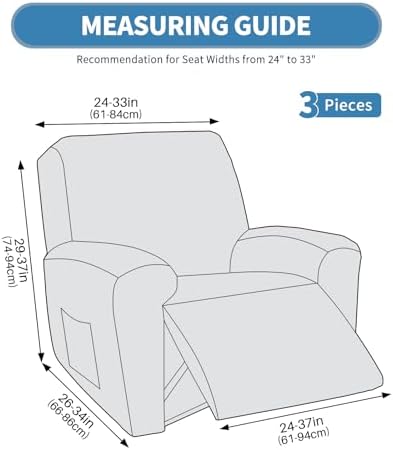 JIVINER 3 Piece Recliner Chair Cover with Pockets 1
