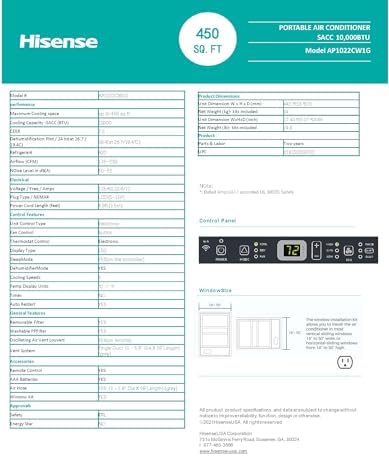 Hisense 3-in-1 Portable AC Wi-Fi Enabled 10000 BTU