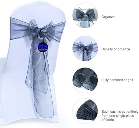 100 Pack Organza Chair Sashes Silver Gray