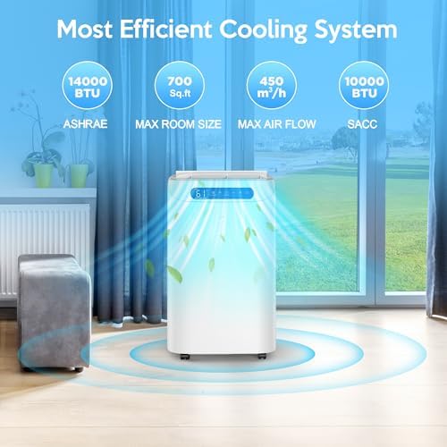 14000 BTU Portable AC with Remote Control and 3-in-1 Function