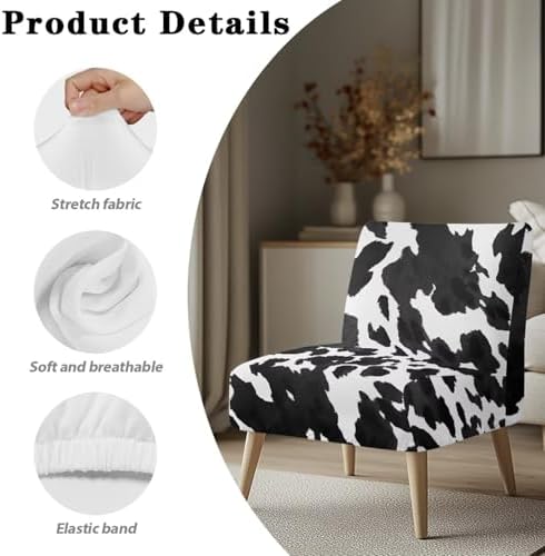 Glenlcwe Black Cowhide Armless Accent Chair Cover 1