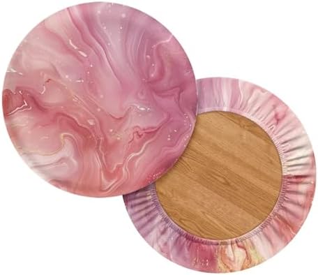 Pink Marble Round Bar Stool Covers 2 Pieces Set