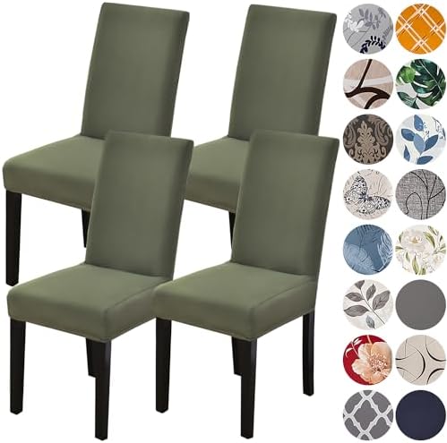 HZDHCLH Chair Covers Set of 4 Stretch Spandex Green Dining Room Slipcovers