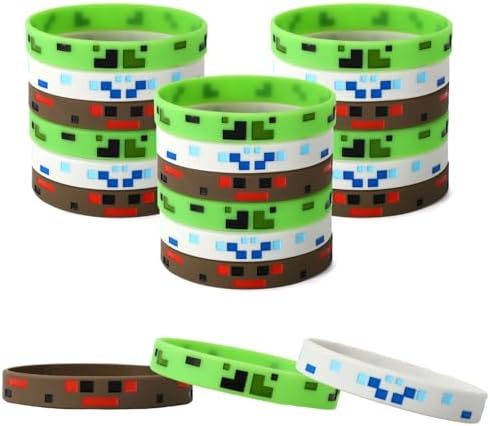24pcs Pixel Silicone Bracelets 3 Styles Game Party Favors