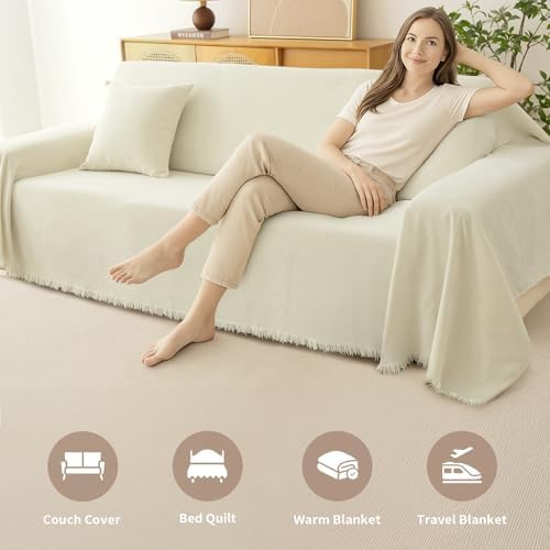 KaviKon Couch Cover for Dogs Boho 3 Cushion Sofa Cover with Tassels