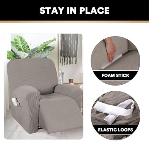 PrinceDeco Recliner Chair Cover with Side Pocket and Elastic Bottom