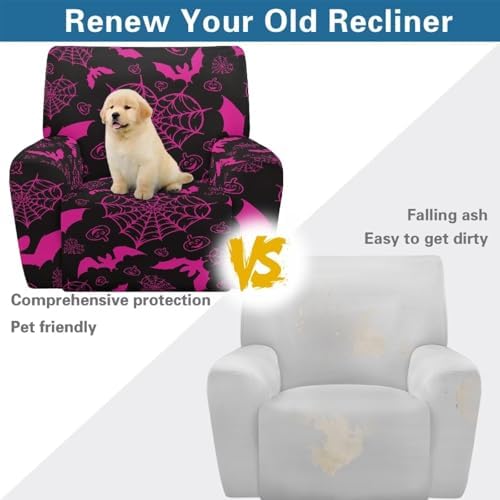 Pink Bat Spider Web Print Recliner Chair Slipcover