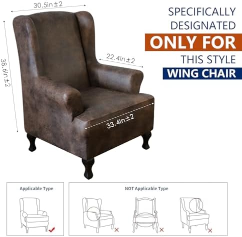 Anarachon Leather Look Wingback Chair Cover Brown