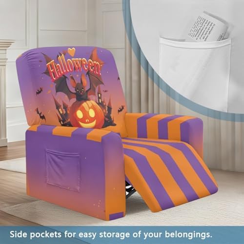 Halloween Bat Pumpkin Recliner Slipcover 4 Piece Set 1