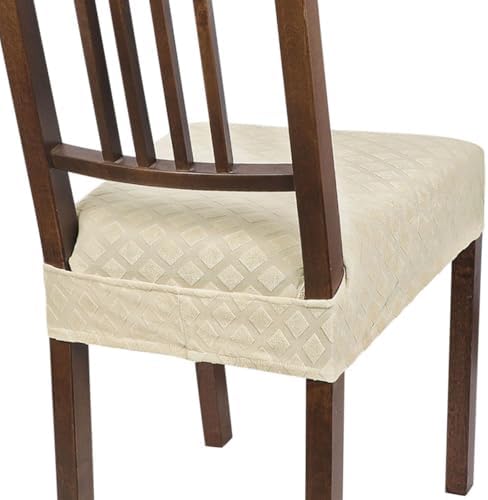 SearchI Stretch Dining Chair Seat Covers Set of 6 Beige Diamond Jacquard 1