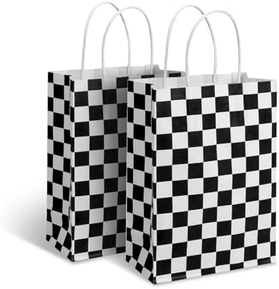 16 Pcs Checkered Racing Treat Bags with Handles